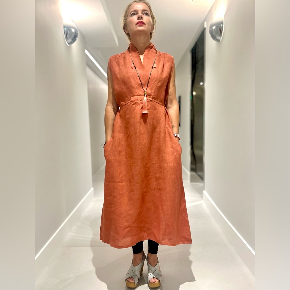Blanco de Ibiza Elegant Rust Sleeveless Dress One Size